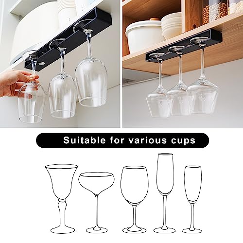 AQJUNONG Wine Glass Holder ， 2 Pack Wine Glass Rack, No Drilling Wine Glass Holder Under Cabinet, Hanging Stemware Rack Organizer Hanger for Bar and Kitchen Cabinet（Classic Black） - Image 3