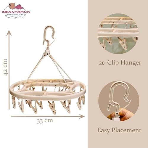 Infantbond Baby Clothes Hanger Rack | Portable & Rotatable Clips | 20 Clips Cloth Drying Hanger | Space Saving Travel & Durable. - Image 3