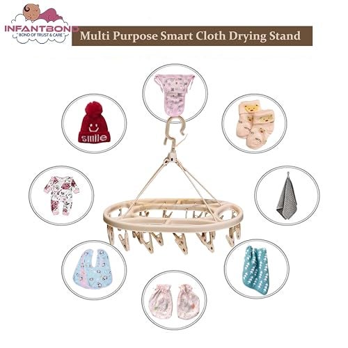Infantbond Baby Clothes Hanger Rack | Portable & Rotatable Clips | 20 Clips Cloth Drying Hanger | Space Saving Travel & Durable. - Image 5