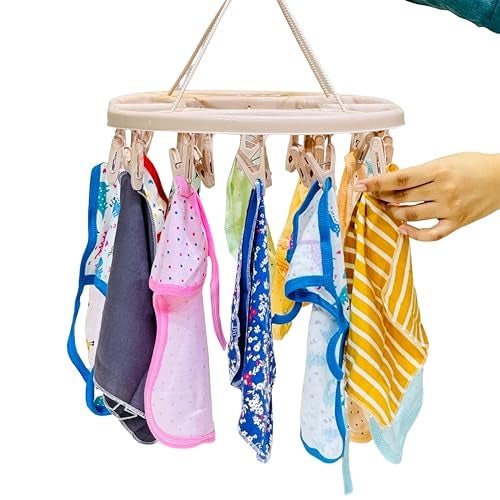 Infantbond Baby Clothes Hanger Rack | Portable & Rotatable Clips | 20 Clips Cloth Drying Hanger | Space Saving Travel & Durable. - Image 1