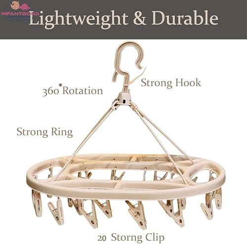 Infantbond Baby Clothes Hanger Rack | Portable & Rotatable Clips | 20 Clips Cloth Drying Hanger | Space Saving Travel & Durable. - Image 4