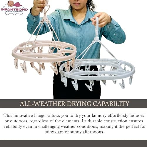 Infantbond Baby Clothes Hanger Rack | Portable & Rotatable Clips | 20 Clips Cloth Drying Hanger | Space Saving Travel & Durable. - Image 2