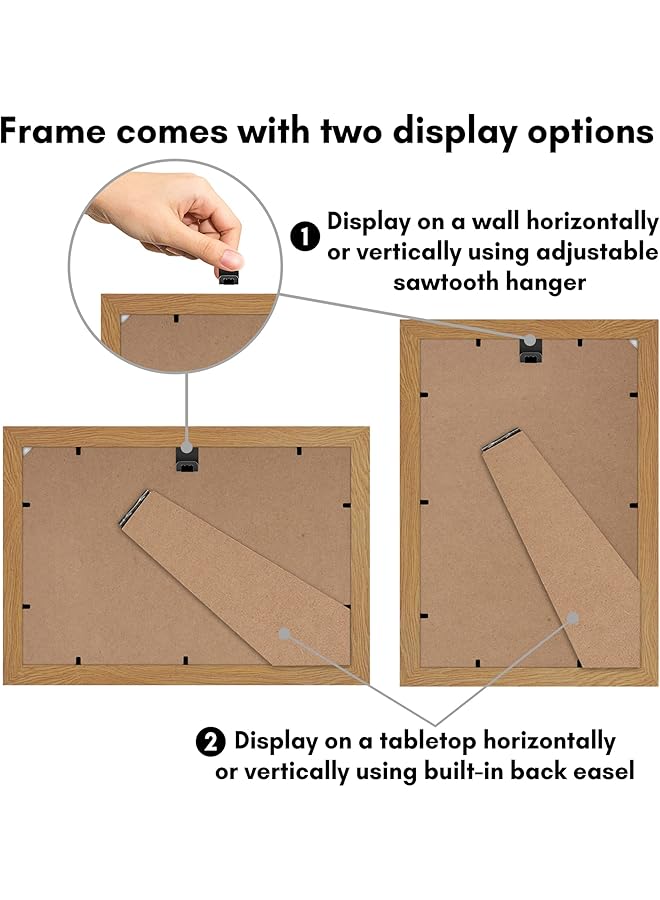 إيروريكس إطار صورة مقاس 8 × 12 بوصة مع زجاج مقاوم للكسر، إطار على شكل معرض مع إطار صور من مجموعة Signature من الخشب الهندسي لعرض الطاولة والجدار، خشب البلوط الداكن - Image 5