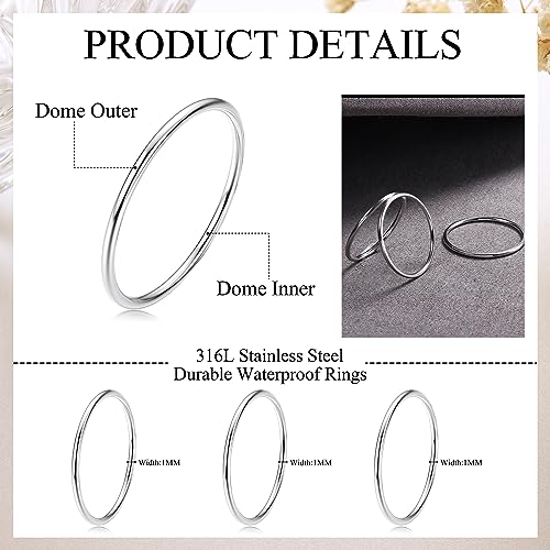 LOYALLOOK 3pcs 1mm Stainless Steel Women's Plain Band Knuckle Stacking Midi Rings Comfort Fit Silver Tone Size 5 - Image 2