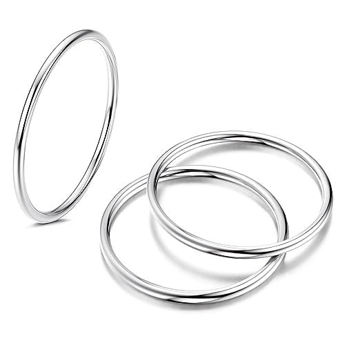 LOYALLOOK 3pcs 1mm Stainless Steel Women's Plain Band Knuckle Stacking Midi Rings Comfort Fit Silver Tone Size 5 - Image 5