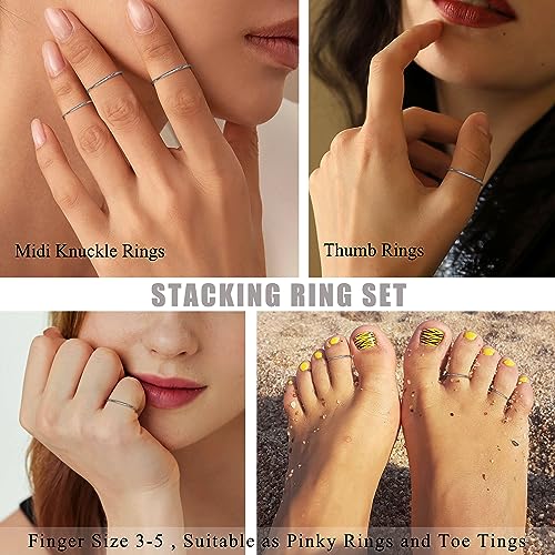 LOYALLOOK 3pcs 1mm Stainless Steel Women's Plain Band Knuckle Stacking Midi Rings Comfort Fit Silver Tone Size 5 - Image 4