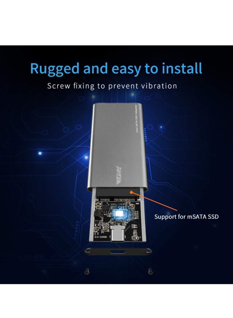 mSATA to USB 3.1 Gen2 10GBPS SSD Enclosure Adapter Case with USB Type C Interface for mSATA Internal Solid State Drive Hard Drive - Image 2