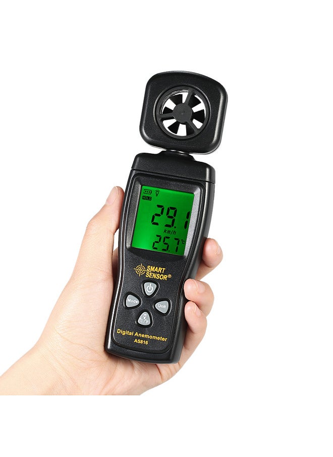 Mini Anemometer LCD Digital Wind Speed Meter Air Velocity Temperature Measuring with Backlight
