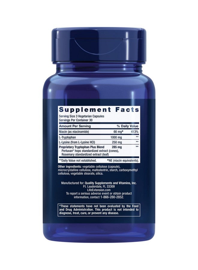 Life Extension Optimized Tryptophan Plus 1000mg - L-Tryptophan Supplement with Niacin and L-Lysine for Healthy Sleep & Stress Response - Gluten-Free, Non-GMO, Vegetarian - 90 Capsules - Image 2