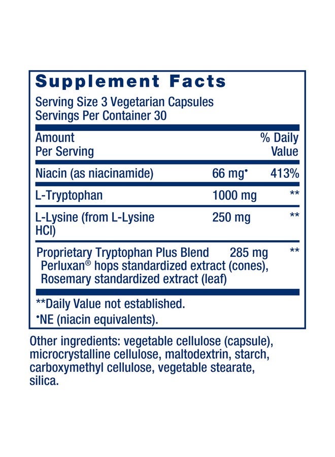 Life Extension Optimized Tryptophan Plus 1000mg - L-Tryptophan Supplement with Niacin and L-Lysine for Healthy Sleep & Stress Response - Gluten-Free, Non-GMO, Vegetarian - 90 Capsules - Image 3