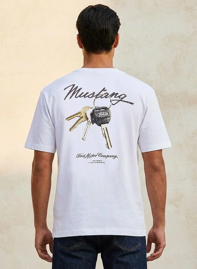 SP Characters WHITE Mustang Regular Fit Crew Neck Short Sleeves Printed T-shirt for Men | Best Price UAE