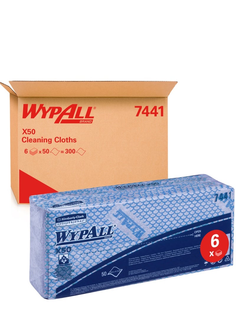 وايبول WypAll® X50 قماش تنظيف مرمز بالألوان 7441 - قماش مسح أزرق - 6 عبوات × 50 قطعة قماش مرمزة بالألوان (إجمالي 300) - Image 1