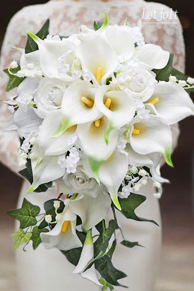 Letjolt Artificial Calla Lily White Flowers 12Pcs Fake Flower Bouquet for Home Decoration Wedding Party Decor, Yellow White - Image 2