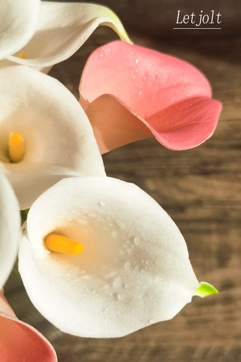 Letjolt Artificial Calla Lily White Flowers 12Pcs Fake Flower Bouquet for Home Decoration Wedding Party Decor, Yellow White - Image 3
