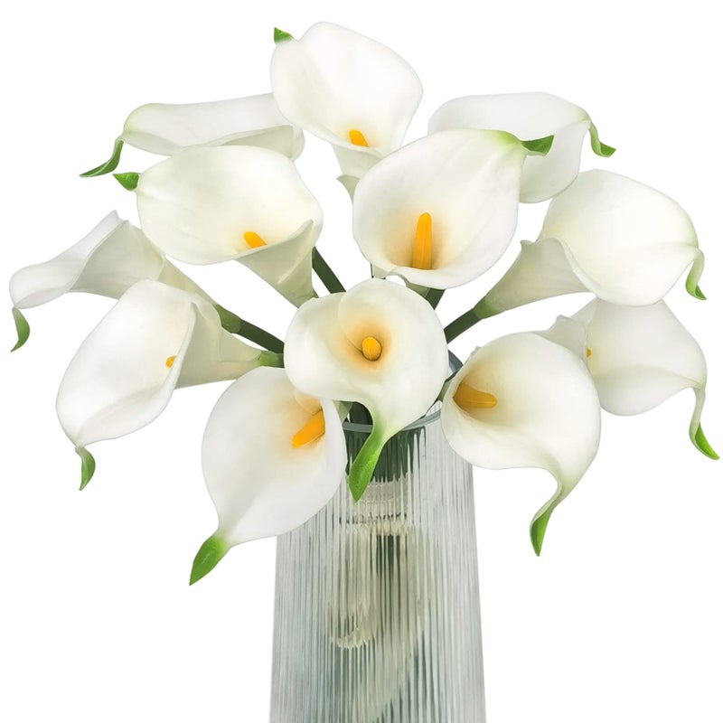 Letjolt Artificial Calla Lily White Flowers 12Pcs Fake Flower Bouquet for Home Decoration Wedding Party Decor, Yellow White - Image 1