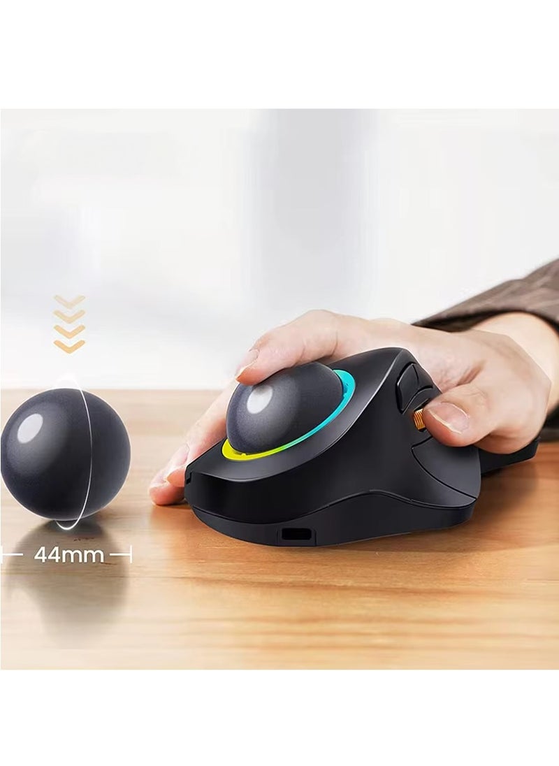 Wireless Index Finger Trackball,  EM03 Wireless Bluetooth Trackball Mouse Rechargeable Ergonomic RGB Backlit Rollerball Mice for Windows Mac iPad