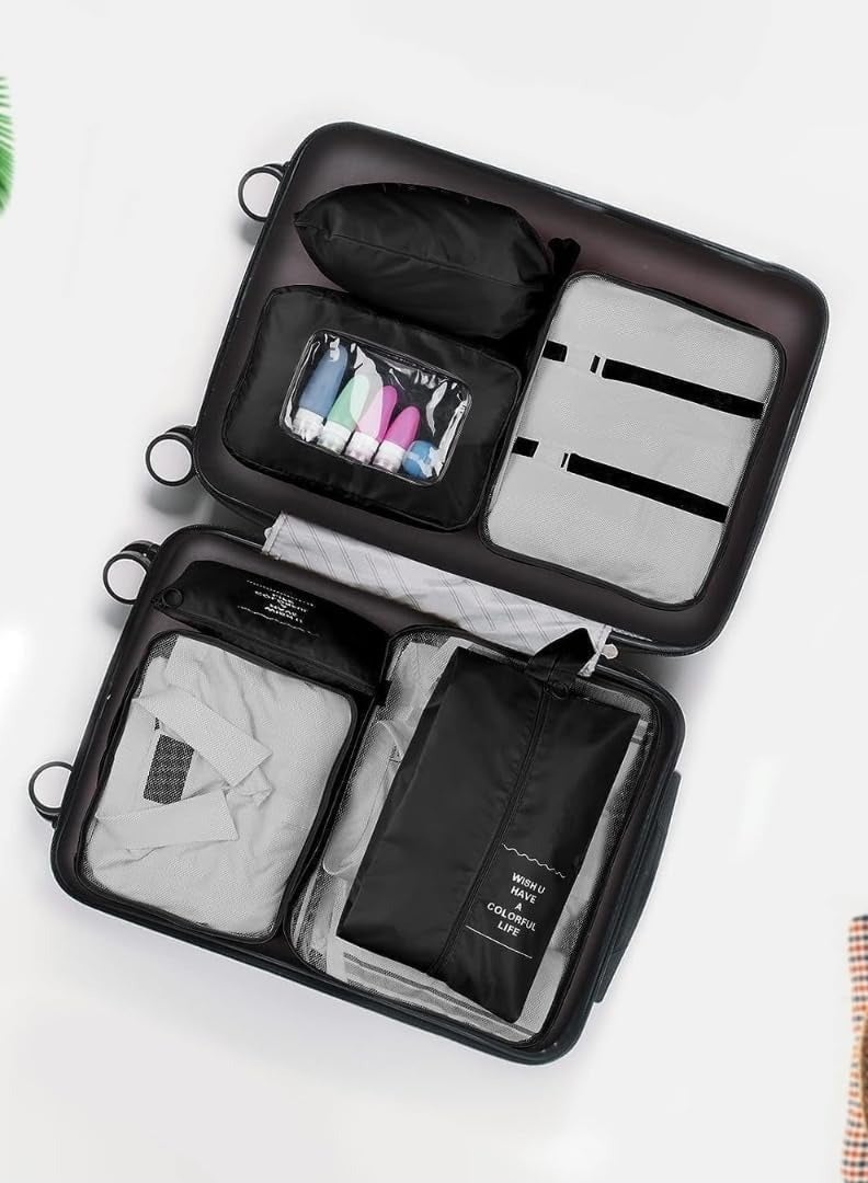 7-Piece Travel Bag Organizer in Various Sizes for Organizing Accessories and Clothes, Black - Image 4