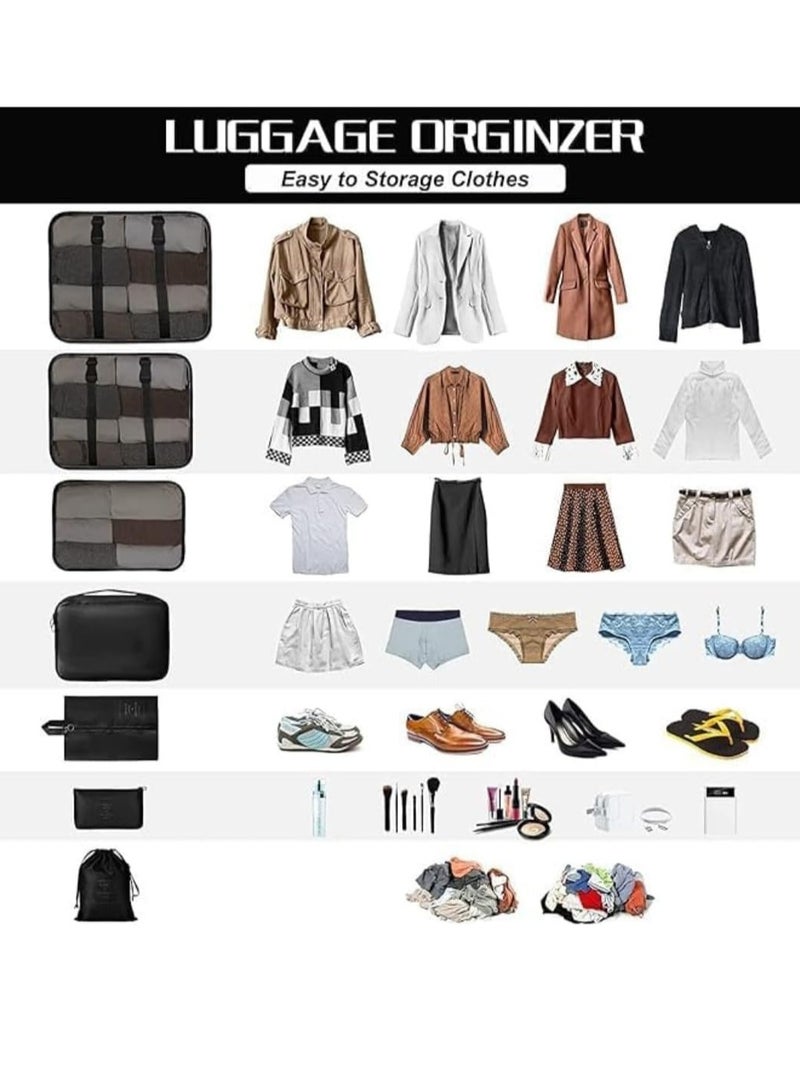 7-Piece Travel Bag Organizer in Various Sizes for Organizing Accessories and Clothes, Black - Image 2