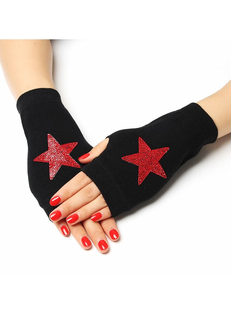 Loquat Fingerless Knit Printed Gloves 