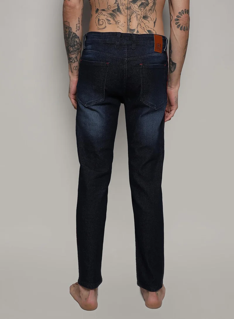 CAHOOT  Men's Navy Blue Pencil Side-Striped Denim Jeans for Men | Best Price UAE