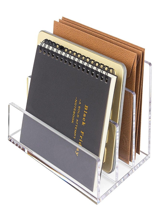 Hisize Acrylic Mail Organizer File Sorters for Desk,3-Section Laddered Desktop Vertical Letter Holder,Desk Organizer Workspace Organizer - Image 1