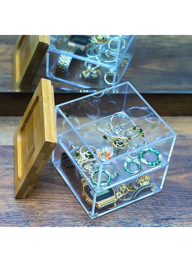 The Bros Jewelry Organizer Box, Makeup Storage Organizer Box, Multi-function 2 Tier Jewelry Box, Bamboo Acrylic Vanity Organiser, Storage Case for Jewellery Organiser, Accessories Organizer, Gift Box, sm - Image 1