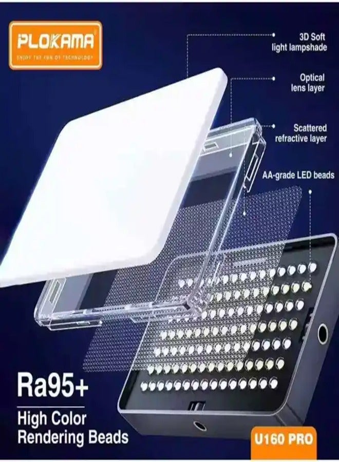 PLOKAMA ضوء فيديو RGB محمول LED لوحة ضوء الكاميرا 0-360 لون كامل، CRI95+ 2500K-9000K قابل للتعتيم 20 تأثيرات إضاءة، 3100mAH إضاءة LED قابلة للشحن للتصوير الفوتوغرافي ومؤتمرات الفيديو - Image 4