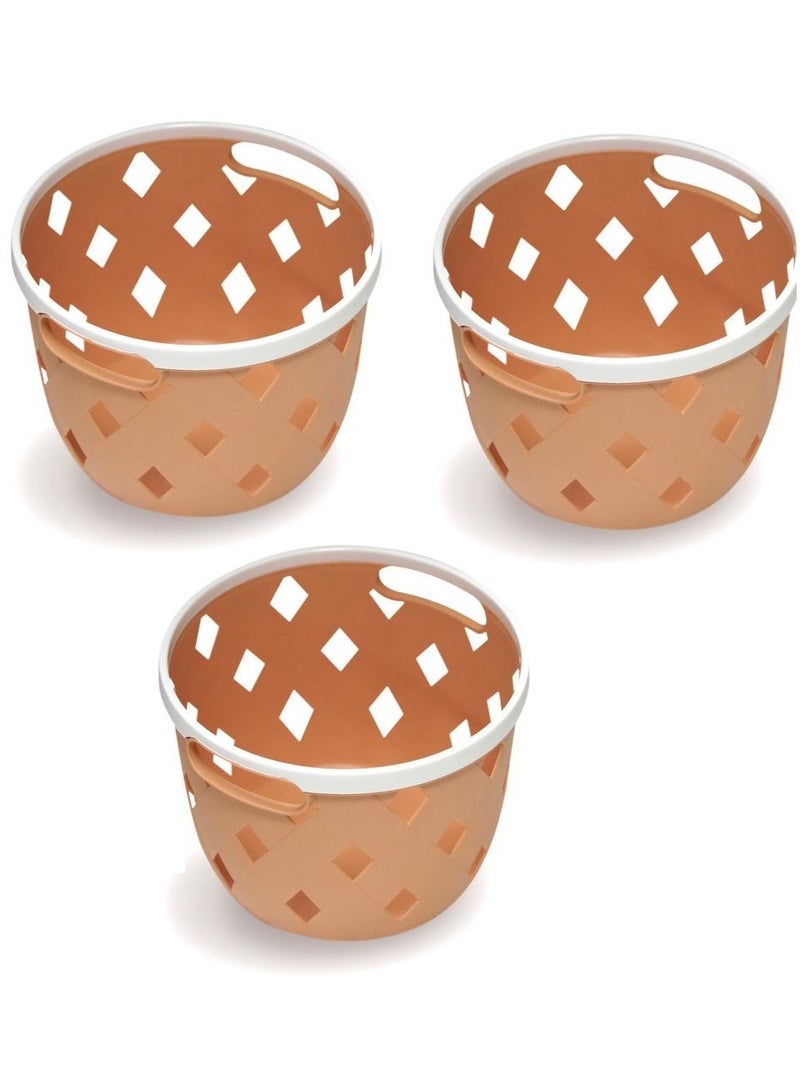 Alissa Set of 3 Small Round Cylindrical Storage Baskets with Handles – Durable & Stylish Organizers – 17.6x13.5x12.5cm – Perfect for Home, Bathroom, or Office Use  - Image 1
