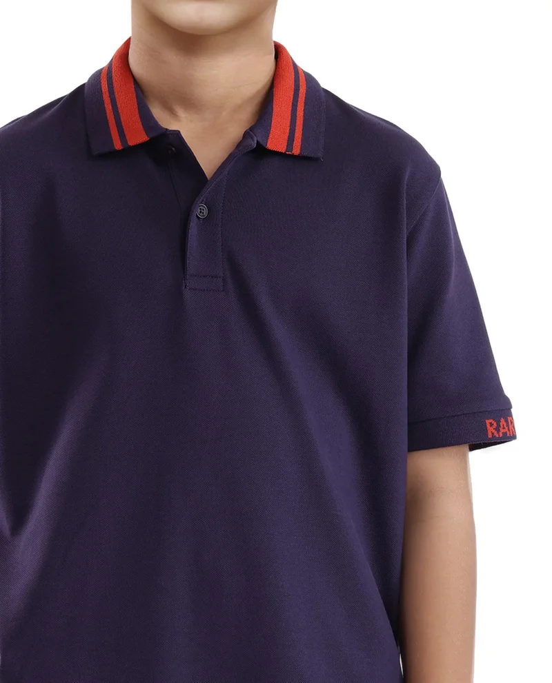 Rare Ones Rare Ones Kids Keef Dark Purple Cotton Fabric Short Sleeve Contrasting Collar Solid Polo