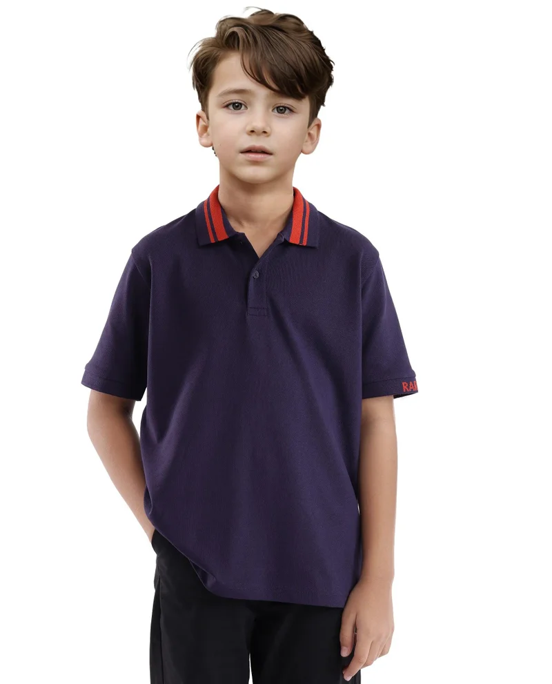 Rare Ones Rare Ones Kids Keef Dark Purple Cotton Fabric Short Sleeve Contrasting Collar Solid Polo