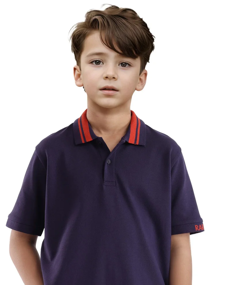 Rare Ones Rare Ones Kids Keef Dark Purple Cotton Fabric Short Sleeve Contrasting Collar Solid Polo