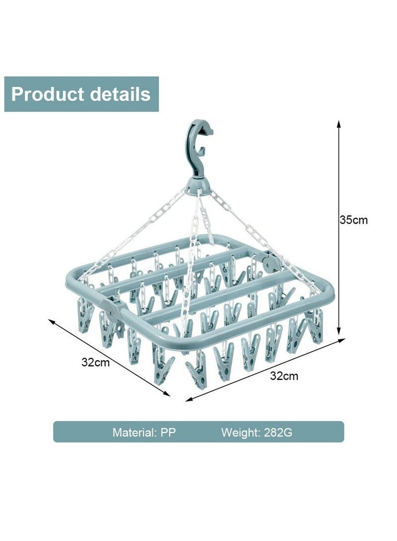 SHAOZHEN Sock Airer with 32 Clips, Indoor and Outdoor Clothes Hanging Airer, Folding Rotary Clothes Airer for Socks, Underwear and Small Clothes (Blue) - Image 2