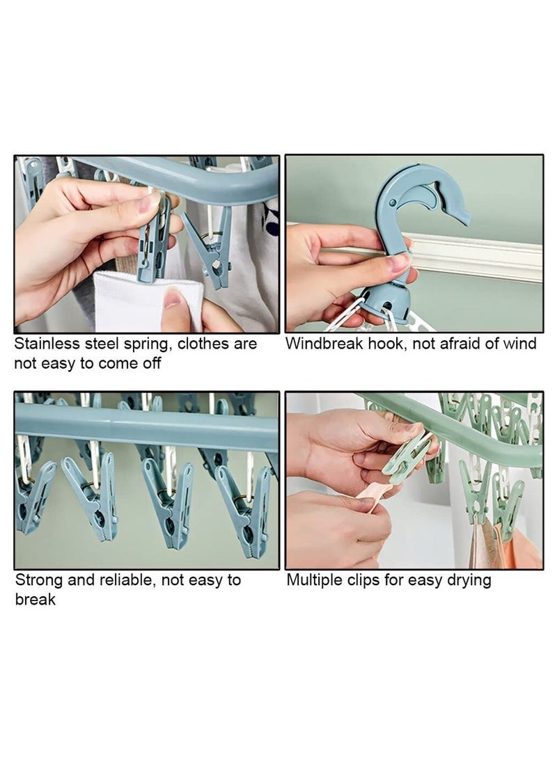 SHAOZHEN Sock Airer with 32 Clips, Indoor and Outdoor Clothes Hanging Airer, Folding Rotary Clothes Airer for Socks, Underwear and Small Clothes (Blue) - Image 4