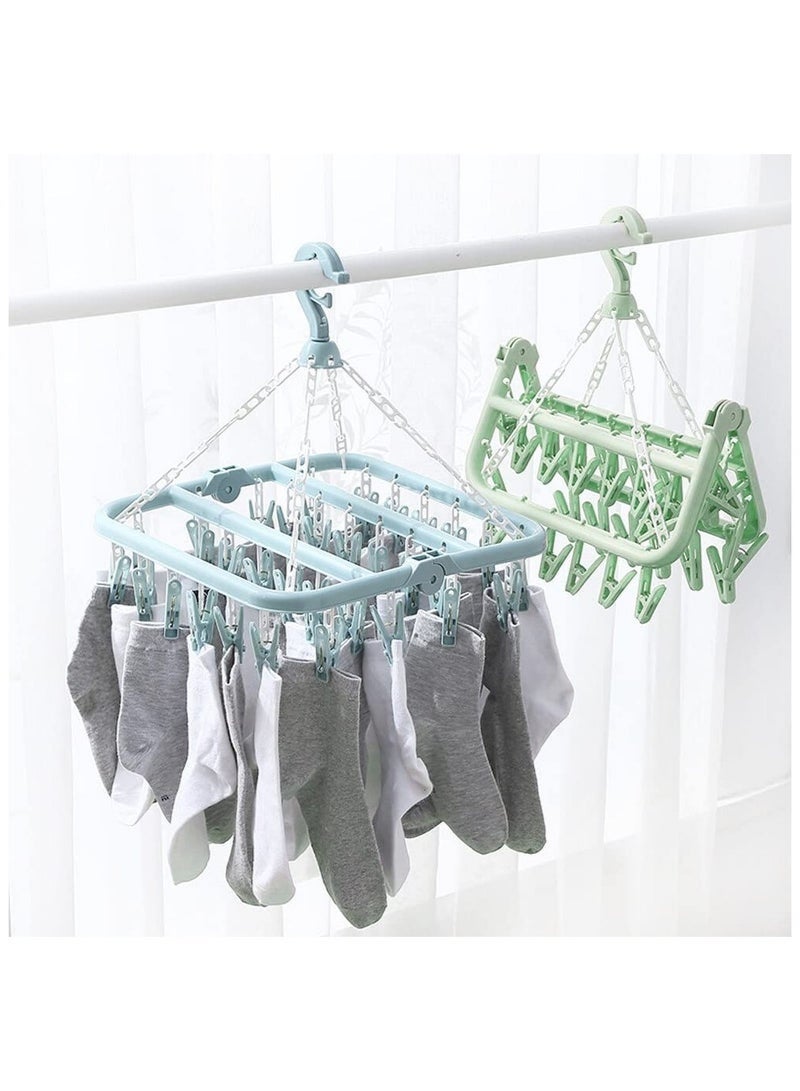 SHAOZHEN Sock Airer with 32 Clips, Indoor and Outdoor Clothes Hanging Airer, Folding Rotary Clothes Airer for Socks, Underwear and Small Clothes (Blue) - Image 5