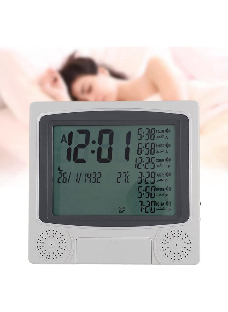 Digital Azan Table Alarm Clock Silver/Black 22.5x21.5cm  - Image 3