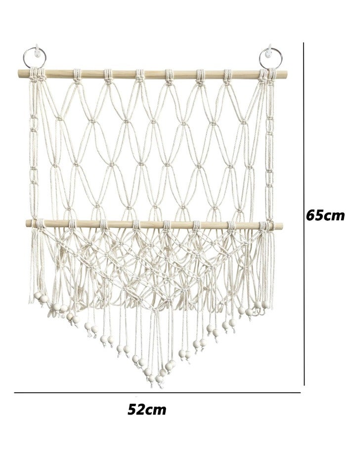 Macrame Bohemian Wall Hanging Shelf, Handmade Wooden Woven Tapestries, Wood Floating Hanging Storage Rack, for Balcony, Living Room, Bedroom, Apartment, Dorm, Nursery, Party Decorations - Image 3