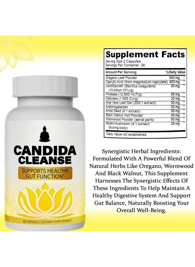Generic Candida Cleanse, Gut & Colon Support, Advanced Probiotic & Herbal Formula, Oregano Leaf, Wormwood, Black Walnut, Caprylic Acid-1 for Men & Women, 60 Capsules  - Image 4