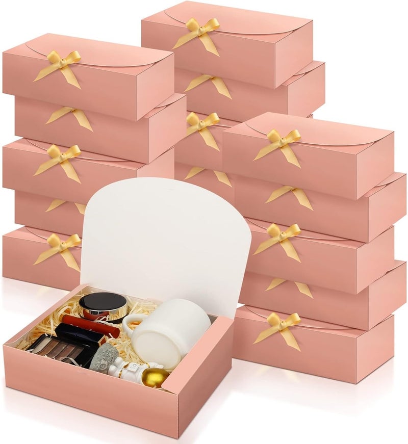 SWANGSA 16Pcs Gift Boxes with Lids 106x78x31 Pink Kraft Paper Gift Box Bridesmaid Proposal Box with Ribbon and 70pcs Adhesive Dots for Wedding Packaging Present Birthday Cupcake Boxes