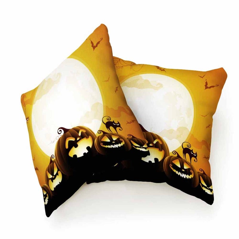 Beabes Beabes Throw Pillow Covers Happy Halloween Full Moon Pumpkins and Bats Decor Square Cushion Pillows Cover 18X18 Inch for Men Women for Couch Bedroom Sofa Pack of 2  - Image 2