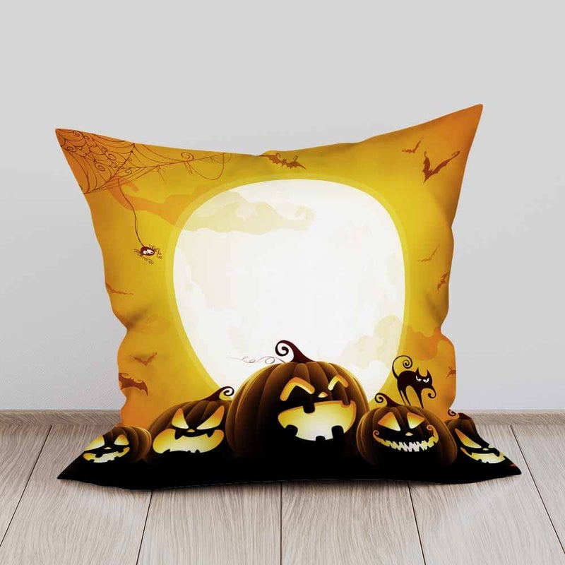 Beabes Beabes Throw Pillow Covers Happy Halloween Full Moon Pumpkins and Bats Decor Square Cushion Pillows Cover 18X18 Inch for Men Women for Couch Bedroom Sofa Pack of 2  - Image 3