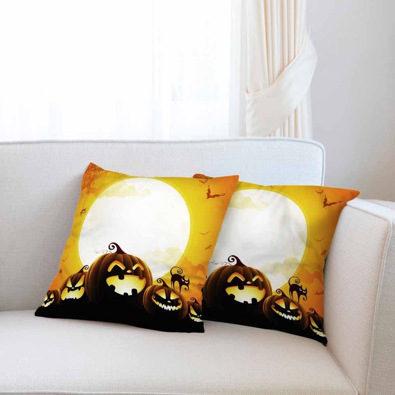 Beabes Beabes Throw Pillow Covers Happy Halloween Full Moon Pumpkins and Bats Decor Square Cushion Pillows Cover 18X18 Inch for Men Women for Couch Bedroom Sofa Pack of 2  - Image 4