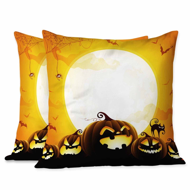 Beabes Beabes Throw Pillow Covers Happy Halloween Full Moon Pumpkins and Bats Decor Square Cushion Pillows Cover 18X18 Inch for Men Women for Couch Bedroom Sofa Pack of 2  - Image 1