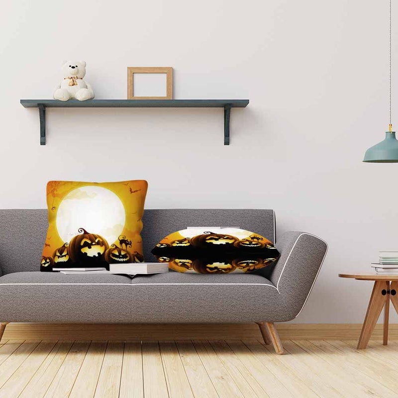 Beabes Beabes Throw Pillow Covers Happy Halloween Full Moon Pumpkins and Bats Decor Square Cushion Pillows Cover 18X18 Inch for Men Women for Couch Bedroom Sofa Pack of 2  - Image 5