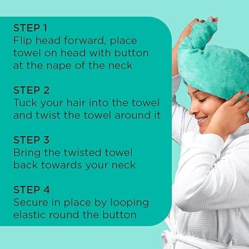 Noughty 97 Natural Microfiber Hair Towel Quickly Absorbs Moisture Quickdry Wrap Reduces Breakage Combats Frizz Green - Image 4