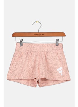 Adidas شورت رياضي للبنات للأطفال بشعار العلامة التجارية، وردي مزخرف  - Image 1
