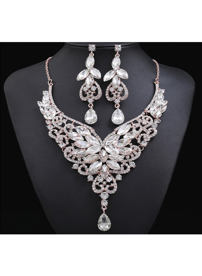 NIBEMINENT Exaggerated Vintage Crystal Gem Necklace Set with Bold Design