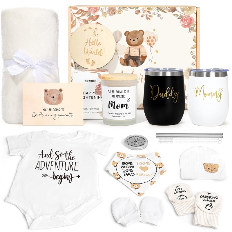 New Mom Gifts for Women Luxury Pregnancy Gifts for New Parents Gender Reveal Gifts Baby Gift Sets with Mom and Dad Tumbler Baby Essentials for First Time Moms Expecting Parents to Be Baby Shower