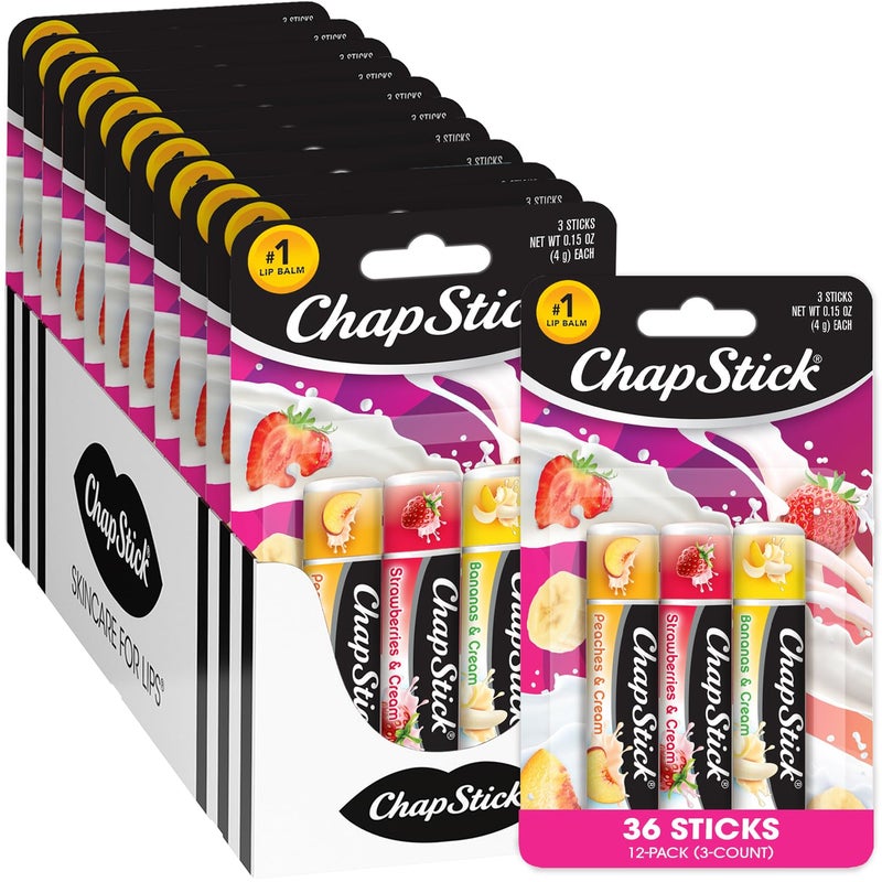 ChapStick Bulk Lip Balm Fruit  Cream Collection 3Packs 12 Sets36 Tubes  Sweet  Delicious Lip Care Birthday Gifts Party Favors Stocking Stuffers 015 Oz Ea