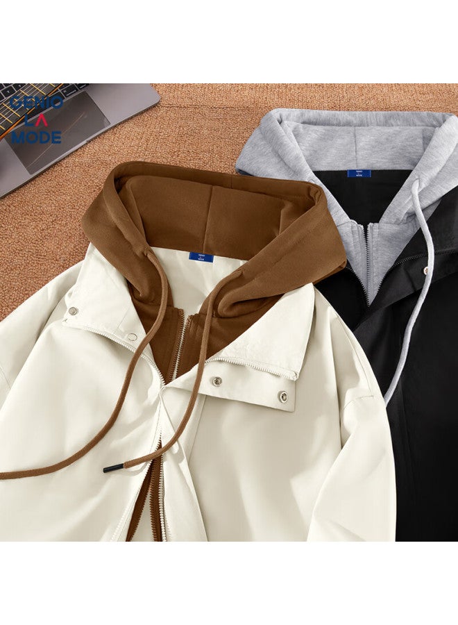Geniolamode Men's Jacket, Autumn Season, Faux Two-piece Design, Mountain-style Outdoor Hiking Coat, Outerwear For Men, Coffee Color, 3XL - Image 1