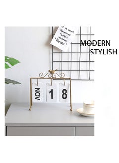 SYOSI Portable Desk Calendar Metal Perpetual Calendar Flip Desk Calendar Bird Iron Calendar Desktop Standing Desk CalendarWhite, Black, Gold 8.6x3.7x8.2 Desk Calendar Gift Color: Gold  - Image 2